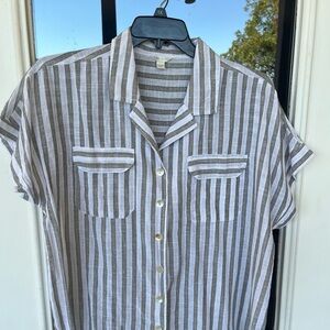 Cato Gray and White Striped with tiny gold thread throughout Blouse